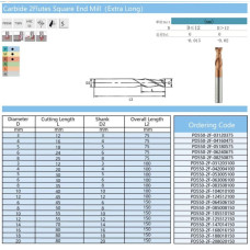 Твердосплавна кінцева фреза PD550-2F-HRC55-10x40x10x100mm