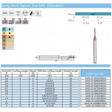 Твердосплавная концевая фреза с длинной шеей SGPD-2F-HRC55-0,3x2x4x2x50mm