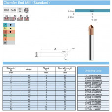 Твердосплавна кінцева фасочна фреза ZCDJD-HRC55-10х90x10x75mm