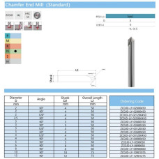 Твердосплавна кінцева фасочна фреза ZCDJD-HRC55-10х90x10x75mm